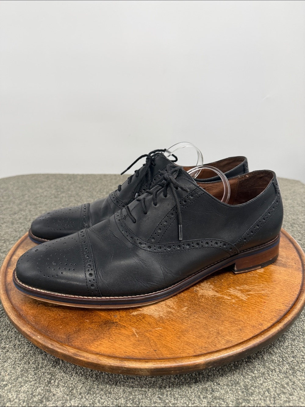 Johnston & Murphy Shoes Mens 12 Wide Black Leather Brogue Oxford Dress